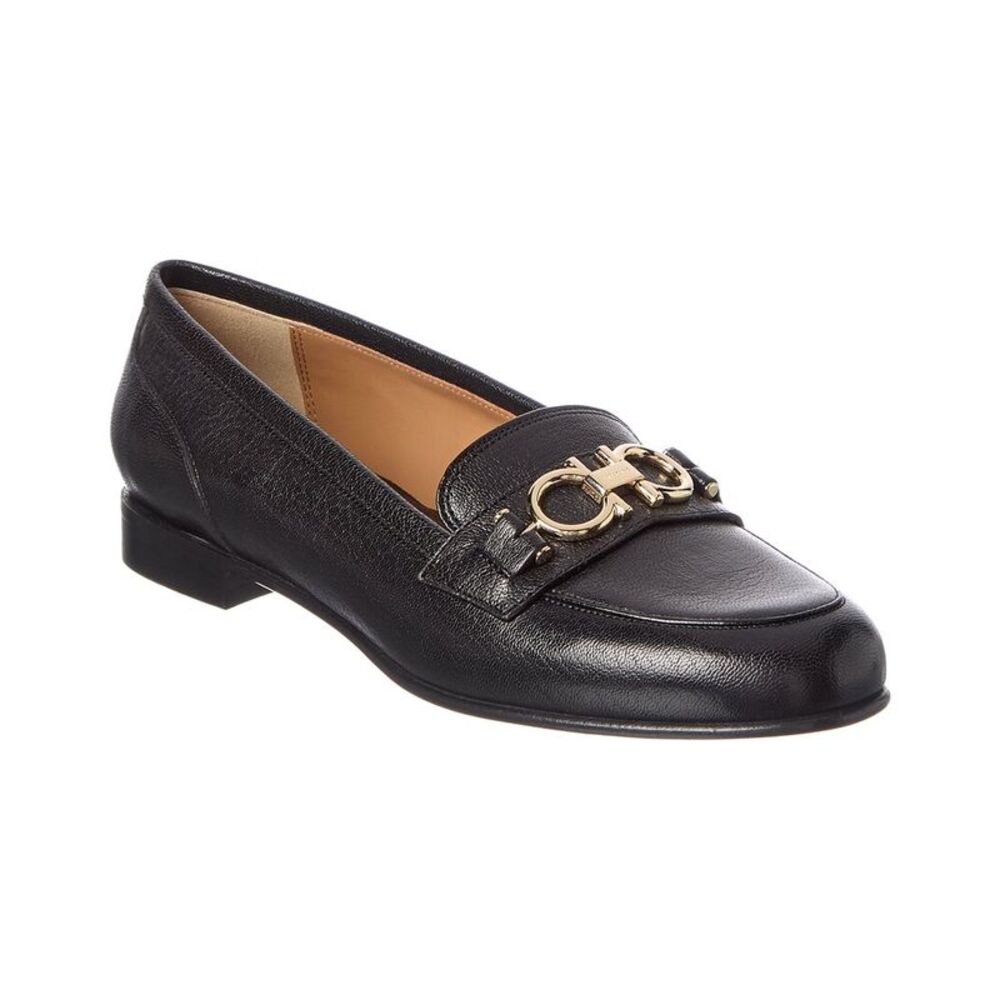 Ferragamo Gancini Leather Loafer, Black